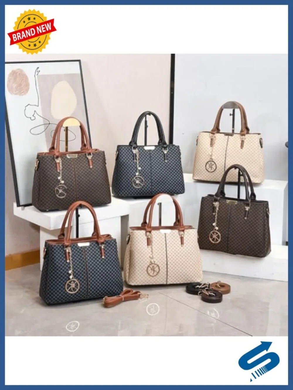 Faux Leather Satchel Handbag 3 Zip Compartments Top Handle Crossbody Tote